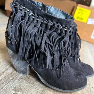 Black fringe booties